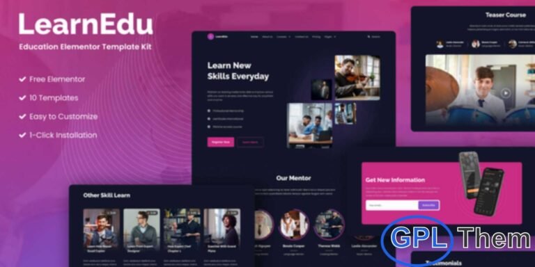 LearnEdu – Education & Online Learning Elementor Template Kit LearnEdu is a modern Elementor Template Kit designed for educational institutions, online learning platforms, and training centers. Perfect for businesses and organizations that want to showcase courses, services, and educational programs professionally.