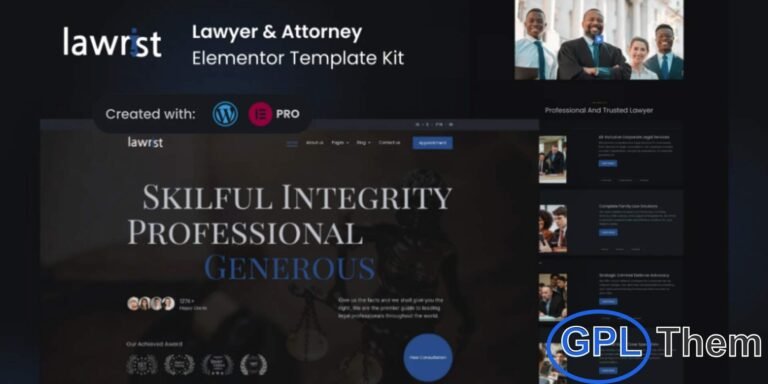 Lawrist – Lawyer & Attorney Elementor Pro Template Kit Lawrist is a professional Elementor Pro Template Kit crafted for lawyers, attorneys, and law firms. Built on WordPress and optimized for Elementor, this template kit allows legal professionals to create a modern, fully responsive, and user-friendly website with ease. Showcase your legal services, team, case studies, and client testimonials with a clean and professional design tailored to elevate your law practice online.