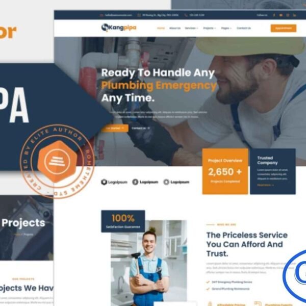 Kangpipa – Plumbing Services Elementor Template Kit Kangpipa is a professionally designed Elementor Template Kit created for plumbing companies, home repair services, HVAC technicians, and general home maintenance providers. Featuring 12+ pre-built templates, this kit offers a clean, modern, and fully responsive design that helps you build a high-quality service website with ease.