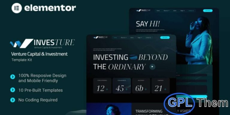 Investure – Venture Capital & Investment Elementor Template Kit Investure is a professionally crafted Elementor Template Kit designed for venture capital firms, investment companies, and financial organizations seeking a strong and authoritative online presence. Perfect for businesses focused on startup funding, portfolio management, and long-term growth strategies, this kit helps you highlight your expertise with modern, polished layouts.