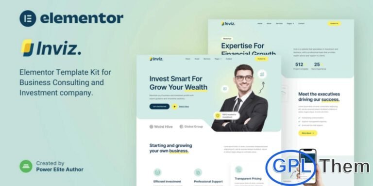 Inviz – Business Consulting & Investment Elementor Template Kit Inviz is a sleek and modern Elementor Template Kit designed for businesses in consulting, investment, finance, management, and startup sectors looking to build a highly professional online presence. With its clean aesthetics and unique layout structure, Inviz helps you present your services, expertise, and business solutions with clarity and impact.