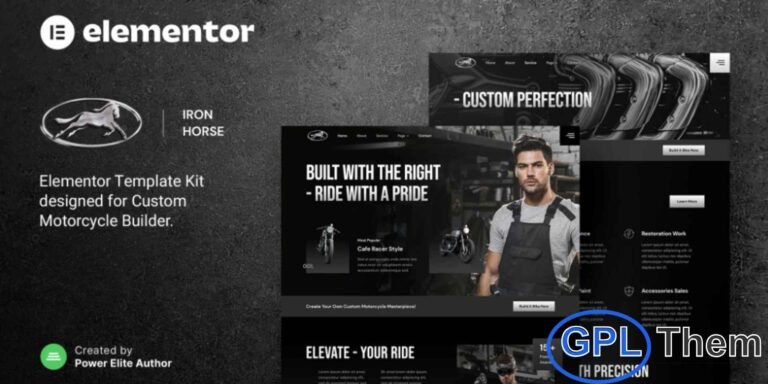 Iron Horse – Custom Motorcycle Builder Elementor Template Kit Iron Horse is a bold and modern Elementor Template Kit designed for custom motorcycle builders, garages, motorclubs, and automotive service businesses. Crafted with a sleek and professional visual style, this kit helps you showcase your custom bike builds, mechanical expertise, and automotive services with maximum impact.