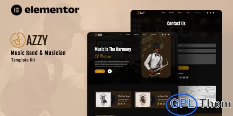 Jazzy – Music Band & Musician Elementor Template Kit Jazzy is a dynamic and modern Elementor Template Kit designed for musicians, bands, music artists, performers, and creative talent looking to build a powerful online presence. Built entirely with free Elementor elements, this kit allows you to customize every section effortlessly without additional costs.