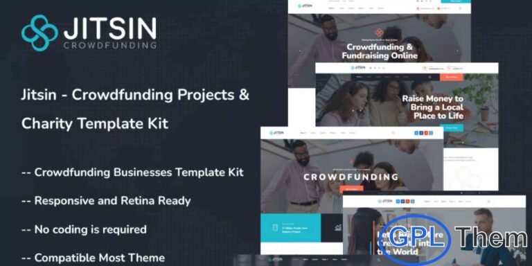 Jitsin – Crowdfunding Projects & Charity Elementor Template Kit Jitsin is a modern and clean Elementor Template Kit designed to help charities, crowdfunding platforms, and nonprofit organizations build a compelling online presence with ease. Perfect for fundraising campaigns, donation programs, NGOs, religious institutions, and community support initiatives, this template kit delivers a professional layout that is fully responsive and simple to customize.