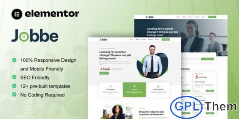 Jobbe – Job Listing & Recruitment Agency Elementor Template Kit Jobbe is a modern and professional Elementor Template Kit designed for job listing websites, recruitment agencies, and HR consulting businesses. Featuring a clean and intuitive layout, this template kit helps you showcase job vacancies, connect employers with candidates, and highlight your recruitment services effectively.