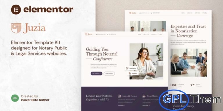 Juzia – Notary Public & Legal Services Elementor Template Kit Juzia is a sleek and professional Elementor Template Kit designed for notary public services, law firms, attorneys, and legal consultants. Featuring a clean and modern layout, this kit ensures your legal services are presented with credibility and clarity. Fully responsive and optimized for all devices, Juzia allows you to build a polished website that showcases services, team members, and client testimonials effortlessly.