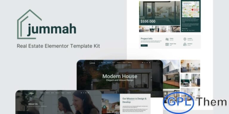 Jummah – Real Estate Elementor Template Kit Jummah is a modern and versatile Elementor Template Kit designed for real estate agencies, interior designers, architects, and furniture businesses. With its clean, professional, and visually appealing design, Jummah allows you to showcase properties, design projects, and services effectively.