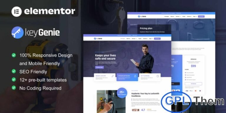 KeyGenie – Locksmith & Key Maker Service Elementor Template Kit KeyGenie is a modern and professional Elementor Template Kit designed for locksmiths, key makers, and home security service providers. With 12+ pre-built templates featuring clean and contemporary layouts, KeyGenie helps you showcase services such as key duplication, smart locks, door repair, and overall security solutions effectively.