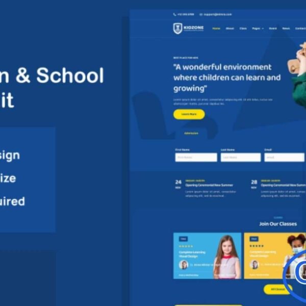 Kidzone – Kindergarten & School Elementor Template Kit Kidzone is a vibrant and modern Elementor Template Kit designed for kindergartens, preschools, and educational institutions. With its playful and engaging design, Kidzone helps you showcase classes, programs, events, and teacher profiles effectively.
