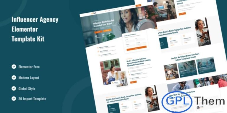 Inplu – Influencer Agency & Marketing Elementor Template Kit Inplu is a modern and professional Elementor Template Kit designed for influencer agencies, marketing firms, and social media professionals. With clean and visually appealing layouts, Inplu helps you showcase influencer profiles, campaigns, client portfolios, and services effectively.