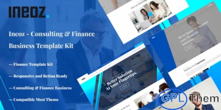 Ineoz – Consulting & Finance Business Elementor Template Kit Ineoz is a modern and professional Elementor Template Kit designed for consulting firms, financial advisers, investment companies, and corporate finance businesses. With clean, visually appealing layouts, Ineoz allows you to showcase services, portfolios, client testimonials, and business solutions effectively. Fully responsive and fast-loading, this template kit is easy to customize using Elementor’s drag-and-drop builder—no coding required.