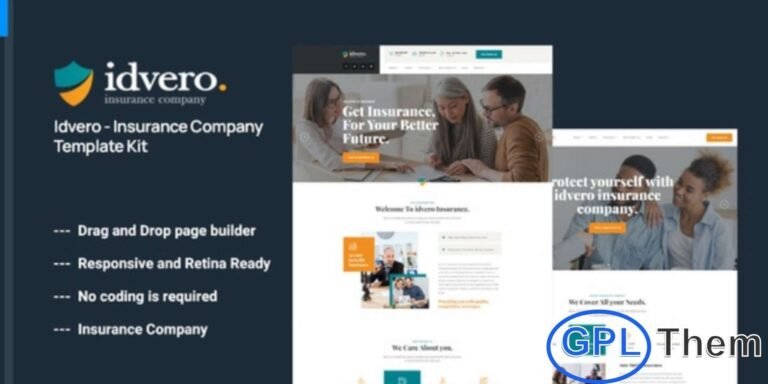 Idvero – Insurance Company Elementor Template Kit Idvero is a professionally crafted Elementor Template Kit designed for building modern and engaging insurance websites with ease. Whether you offer car insurance, health insurance, life insurance, finance, loans, or operate an insurance agency, this kit provides a clean, flexible, and user-friendly design to help you create a strong online presence.