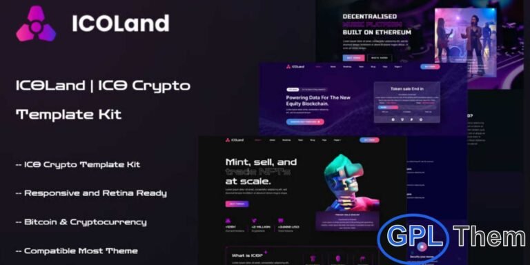 ICOLand – NFT Cryptocurrency Elementor Template Kit ICOLand is a modern and dynamic Elementor Template Kit crafted for NFT, blockchain, cryptocurrency, ICO projects, token sales, and Web3-focused websites. Designed with a clean and futuristic layout, this kit helps you build a high-impact online presence effortlessly using the Elementor page builder.