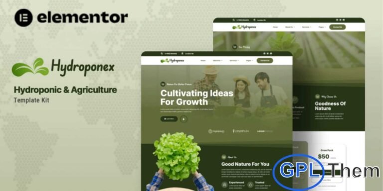 Hydroponex – Hydroponic & Agriculture Elementor Template Kit Hydroponex is a modern and flexible Elementor Template Kit designed for hydroponic farms, agriculture businesses, organic food producers, gardening services, and eco-friendly enterprises.