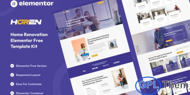 Horen – Home Renovation Services Elementor Template Kit Horen is a modern and professional Elementor Template Kit designed for home renovation, remodeling, and interior improvement businesses. Featuring clean and stylish layouts, this kit helps you create a fully functional website quickly using the Elementor Free Version.