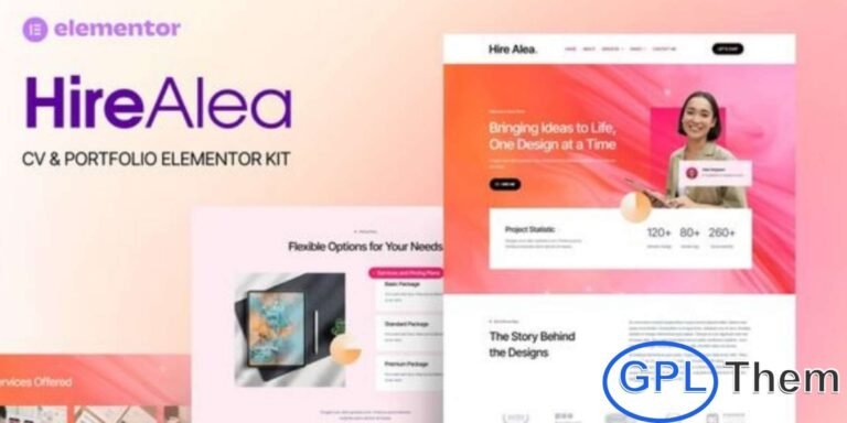 HireAlea – Personal CV Elementor Template Kit HireAlea is a modern and professional Elementor Template Kit designed for individuals who want to showcase their skills, experience, and personal brand effectively. Featuring a sleek and clean layout, this template allows you to highlight your services, portfolio, work experience, and personal background with ease.