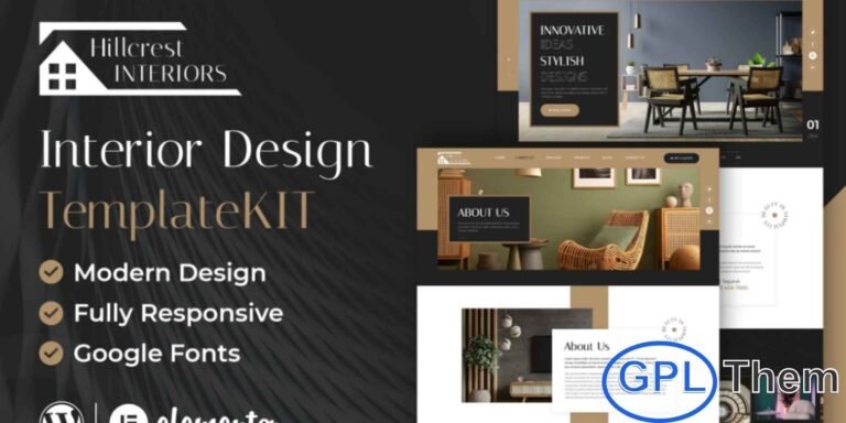 Hillcrest – Interior Design Elementor Template Kit Hillcrest is a stylish and fully responsive Elementor Template Kit crafted for interior designers, home decor specialists, and architects. Designed to showcase innovative and modern design ideas, Hillcrest is perfect for architecture firms, interior design studios, furniture businesses, or personal portfolios.