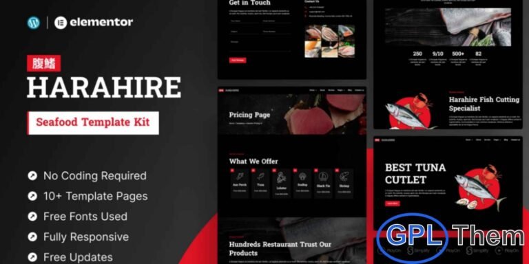 Harahire – Seafood Elementor Pro Template Kit Harahire is a beautifully designed Elementor Pro Template Kit ideal for seafood restaurants, food service businesses, and culinary websites. With a clean, modern, and elegant design, this template kit allows you to showcase your menu, services, team, and special offers in a visually appealing way. Fully customizable using Elementor’s drag-and-drop editor, Harahire requires no coding knowledge.