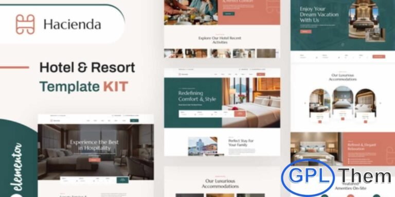 Hacienda – Hotel & Resort Elementor Template Kit Hacienda is a modern and elegant Elementor Template Kit designed specifically for hotels, resorts, and vacation properties. This professionally crafted kit provides all the essential layouts you need to showcase rooms, amenities, services, and booking options.