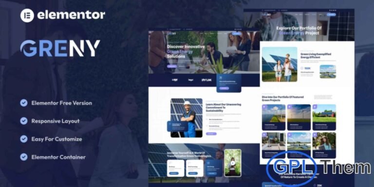 Greny – Solar & Renewable Energy Elementor Template Kit Greny is a professionally crafted Elementor Template Kit designed for Solar Energy, Renewable Energy, and Green Technology businesses. Built using the free version of Elementor, this kit offers a clean, modern, and eco-friendly design that helps you create a powerful online presence without any coding.