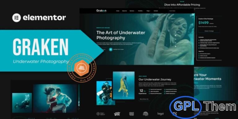 Graken – Underwater Photography Elementor Template Kit Graken is a premium Elementor Template Kit crafted specifically for underwater photography websites. Designed for photographers, scuba divers, ocean explorers, and marine life enthusiasts, this kit offers a stunning visual layout that beautifully showcases underwater imagery.