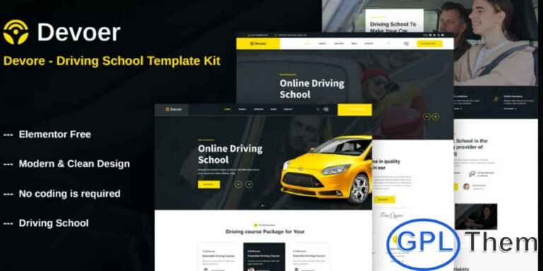 Devore – Driving School Elementor Template Kit Devore is a modern and user-friendly Elementor Template Kit designed specifically for driving schools and driving instructors. Crafted with the latest web design trends in mind, Devore delivers a smooth and intuitive online experience for both students and instructors. The clean layout helps you present courses, instructors, schedules, and enrollment details in a clear and professional way.