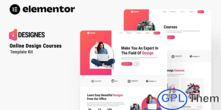 Designes – Online Design Course Elementor Template Kit Designes is a modern and professional Elementor Template Kit created for online design courses, creative classes, training programs, and education websites. It offers a clean, engaging layout that helps you present courses, instructors, and learning content in a clear and attractive way.