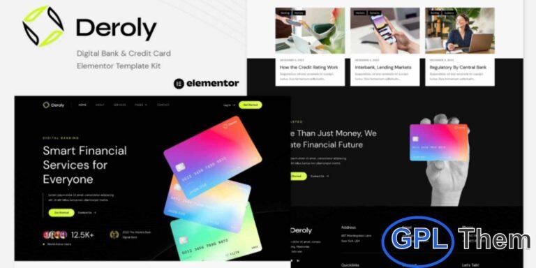 Deroly – Digital Bank & Credit Card Elementor Template Kit Deroly is a modern and professional Elementor Template Kit designed specifically for digital banks, credit card services, insurance agencies, payment gateways, and fintech businesses. It features a clean and trustworthy design that helps build credibility and user confidence in financial services. With a fully responsive layout, Deroly ensures a seamless browsing experience across desktops, tablets, and mobile devices.