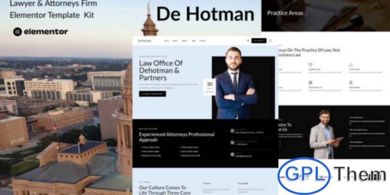DeHotman – Lawyer & Attorney Firm Elementor Template Kit DeHotman is a professional and modern Elementor Template Kit designed specifically for lawyers, attorneys, and legal service providers. Ideal for law firms, law offices, legal practitioners, barristers, and solicitors, this template kit helps you build a credible and authoritative online presence with ease. Its clean and well-structured layouts make it simple to showcase your legal services, practice areas, case studies, and team members.