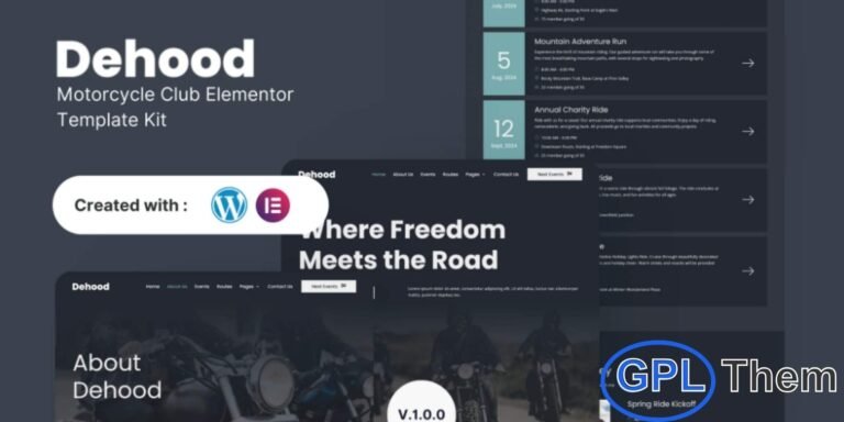 Dehood – Motorcycle Club Elementor Template Kit Dehood is a modern and stylish Elementor Template Kit created to help motorcycle clubs build a bold and engaging online presence with ease. Designed for both professional designers and beginners, this kit makes it simple to create a fully functional website without any coding.