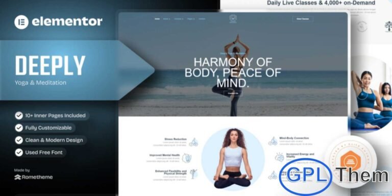 Deeply – Yoga & Meditation Elementor Template Kit Deeply is a modern and calming Elementor Template Kit designed for yoga studios, meditation centers, wellness coaches, and holistic health businesses. It helps you create a peaceful and professional WordPress website quickly using the Elementor Page Builder, without writing any code.