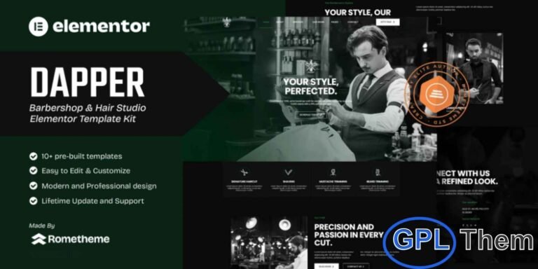 Dapper – Barbershop & Hair Studio Elementor Template Kit Dapper is a stylish and modern Elementor Template Kit designed specifically for barbershops, hair studios, and hairstyling businesses. Perfect for showcasing haircuts, styling services, hair care products, and grooming expertise, Dapper offers a professional and fully responsive design that looks great on any device.
