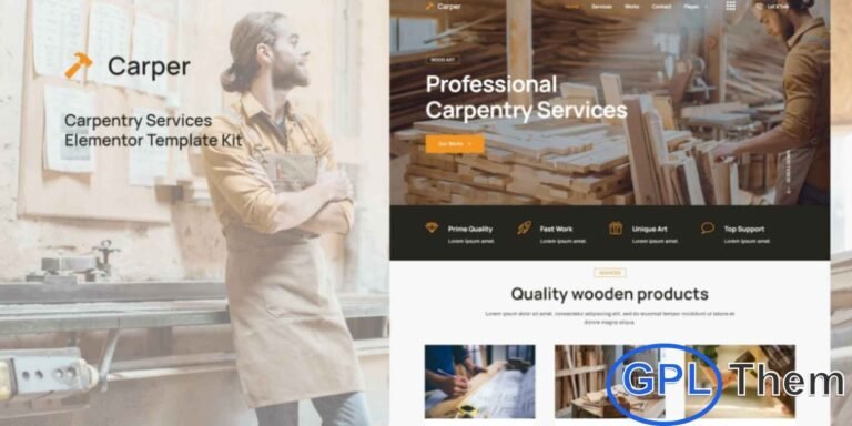 Carper – Carpenter & Craftsman Elementor Template Kit Carper is a sleek and professional Elementor Template Kit designed specifically for carpentry and woodworking service websites. Perfect for carpenters, craftsmen, and wood product businesses, this kit offers a modern and clean layout to showcase your services and portfolio effectively.