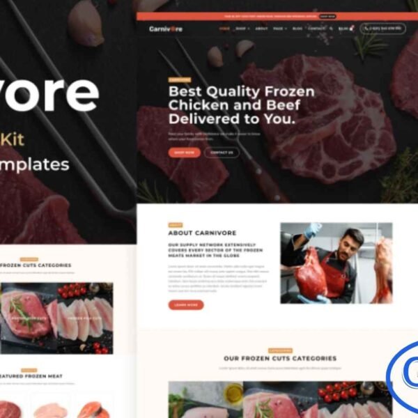 Carnivore – Meat Shop & Butchery Elementor Pro Template Kit Carnivore is a premium Elementor Pro Template Kit designed for meat shops, butcheries, and businesses selling beef, chicken, mutton, fish, and other meat products. Perfect for creating a professional online presence, this template kit enables you to build a fully functional online store with ease.