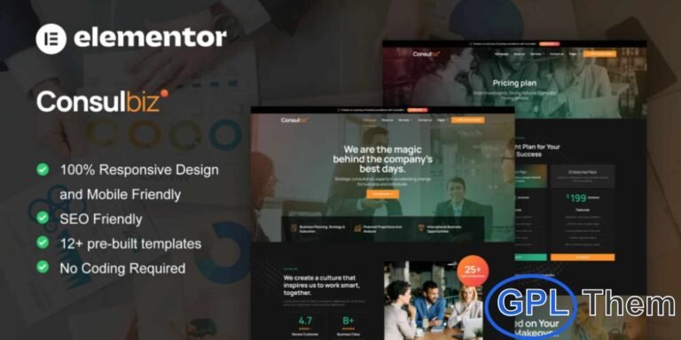 ConsulBiz – Business Consultant Elementor Template Kit ConsulBiz is a modern and professional Elementor Template Kit designed for business consultant websites. Perfect for business coaches, mentors, trainers, speakers, consultants, online courses, therapists, and corporate training services, this kit makes building a polished online presence quick and easy.