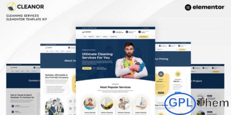 Cleanor – Cleaning Services Elementor Pro Template Kit Cleanor is a powerful and SEO-friendly Elementor Pro Template Kit designed to help cleaning businesses create a professional and conversion-focused website with ease. Perfect for cleaning agencies, cleaning service providers, and online cleaning booking platforms, Cleanor supports a wide range of services including commercial cleaning, house cleaning, hospital cleaning, floor and window cleaning, laundry, and sanitization services.