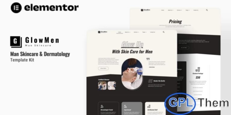 Glowmen – Men Skincare & Dermatology Elementor Template Kit Glowmen is a modern and professional Elementor Template Kit designed specifically for men’s skincare, dermatology clinics, and grooming services. With its clean and stylish design, Glowmen helps you build a fully functional WordPress website effortlessly using the Elementor Page Builder—no coding required.