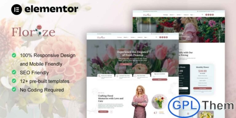 Florize – Florist & Flower Boutique Elementor Template Kit Florize is a beautifully designed Elementor Template Kit crafted specifically for florist shops, flower boutiques, and floral decoration services. Whether you specialize in wedding arrangements, event floral styling, custom bouquets, or everyday flower deliveries, this kit provides everything you need to build a stunning website with ease.