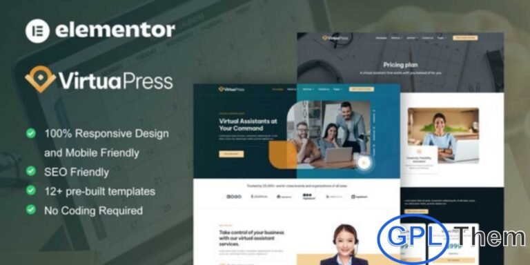 VirtuaPress – Virtual Assistant Service Elementor Template Kit VirtuaPress is a modern and versatile Elementor Template Kit designed for Virtual Assistant services and remote business solutions. Featuring 12+ pre-built templates with a clean, professional, and contemporary design, this kit makes it easy to create a fully responsive website.