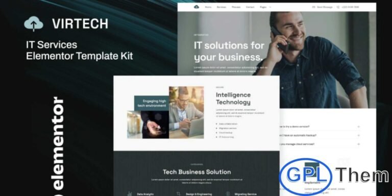 VirTech – IT Services Elementor Template Kit VirTech is a professional and modern Elementor Template Kit designed specifically for IT service companies, tech startups, and technology-based businesses. With a clean, minimalist design and contemporary layout, it allows you to quickly build a fully responsive website.