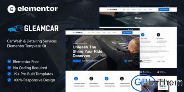 Gleamcar – Car Wash & Detailing Service Elementor Template Kit Gleamcar is a modern and professional Elementor Template Kit crafted for car wash, detailing, and automotive care services. Designed to help you create a polished online presence, this template kit features a clean, dynamic layout that highlights your services, pricing, team, and customer testimonials effectively.
