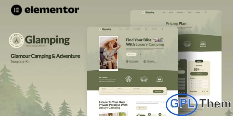 Glamping – Glamour Camping & Adventure Elementor Template Kit Glamping is a modern Elementor Template Kit designed for campgrounds, adventure travel, and tour guide businesses. Ideal for showcasing luxury camping experiences, outdoor adventures, and nature retreats, this template kit helps you create a professional website quickly and effortlessly.