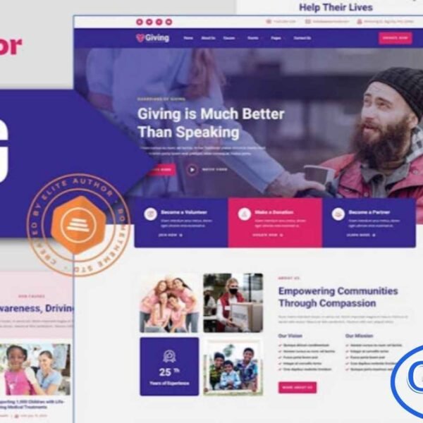 Giving – Charity & Donation Elementor Template Kit Giving is a modern Elementor Template Kit crafted specifically for charity and donation websites. Perfect for NGOs, non-profit organizations, foundations, fundraising campaigns, religious groups, and donation events, this template kit provides a professional and engaging online presence.