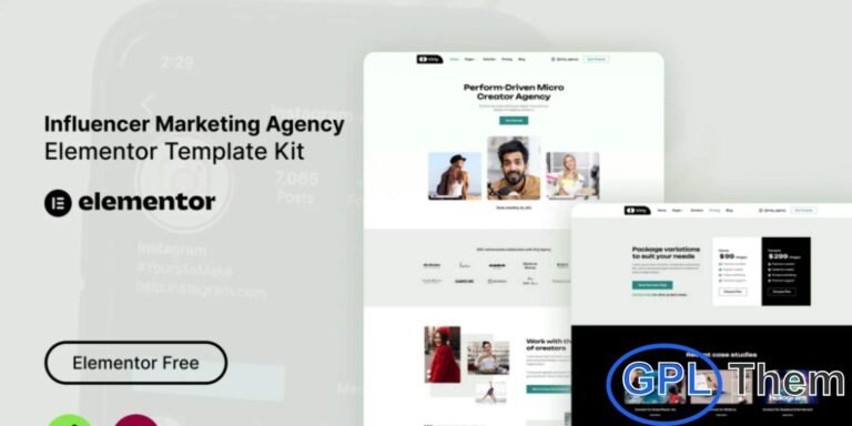 Virly – Influencer Marketing Agency Elementor Template Kit Virly is a modern and fully responsive Elementor Template Kit designed for Influencer Marketing Agencies and social media-focused businesses. With a clean, customizable layout, this kit is perfect for agencies, content creator studios, social media marketing specialists, ad promotion services, and related businesses.