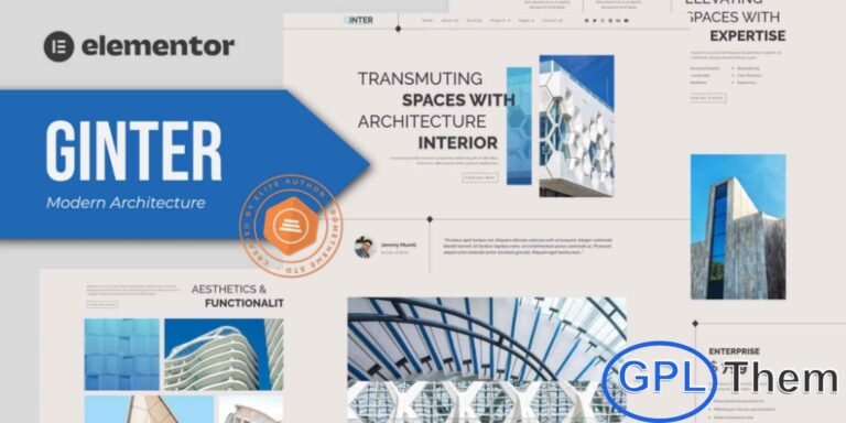 Ginter – Modern Architecture Elementor Template Kit Ginter is a sleek and modern Elementor Template Kit designed specifically for architecture, interior design, real estate, and furniture websites. This professionally crafted kit provides a perfect foundation for showcasing architectural projects, interior designs, and property listings with style and elegance.