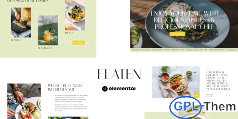 Flaten – Restaurant & Catering Services Elementor Template Kit Flaten is a beautifully crafted Elementor Template Kit designed for restaurants, catering services, cafés, and food businesses looking to build a stunning online presence. With its clean, modern, and fully responsive design, this kit helps you launch your website faster using Elementor’s live drag-and-drop editing—no coding required.