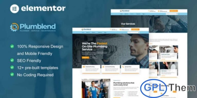 Plumbend – Plumbing Service Elementor Template Kit Plumbend is a modern and professional Elementor Template Kit designed for plumbing services, repair businesses, and home maintenance companies. With a clean, simple, and service-focused layout, Plumbend is ideal for showcasing plumbing, handyman, painting, cleaning, or general home repair services.