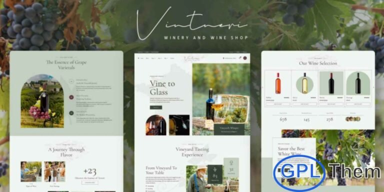 Vintneri – Wine Shop & Winery Elementor Pro Template Kit Vintneri is a stylish Elementor Pro Template Kit designed specifically for wine shops, wineries, and wine-related businesses. With a modern and fully responsive layout, this kit helps you create a professional website to showcase your wines, products, and services effortlessly.