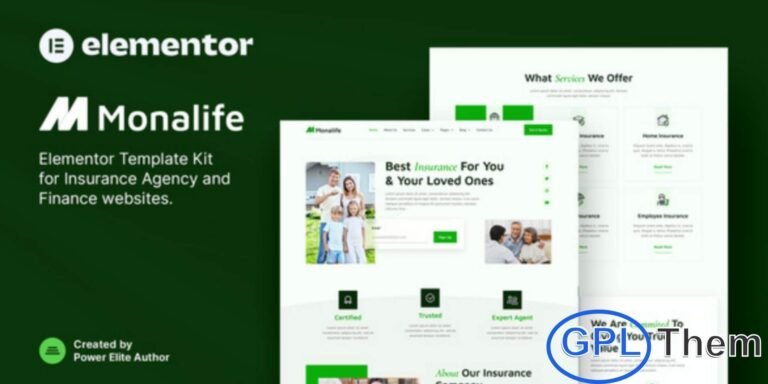 Monalife – Insurance Agency & Finance Elementor Template Kit Monalife is a clean, modern, and professionally designed Elementor Template Kit perfect for Insurance Companies, Insurance Agencies, Insurance Agents, and Finance Consulting businesses. With its polished layout and fully responsive design, Monalife ensures your website looks exceptional on desktops, tablets, and mobile devices.