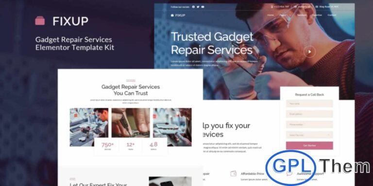 FixUp – Gadget Repair Services Elementor Template Kit FixUp is a modern and clean Elementor Template Kit crafted specifically for gadget repair service providers, tech specialists, and electronic repair companies. Designed to work seamlessly with the free version of Elementor, this kit allows you to build a professional website quickly and effortlessly using intuitive drag-and-drop editing.